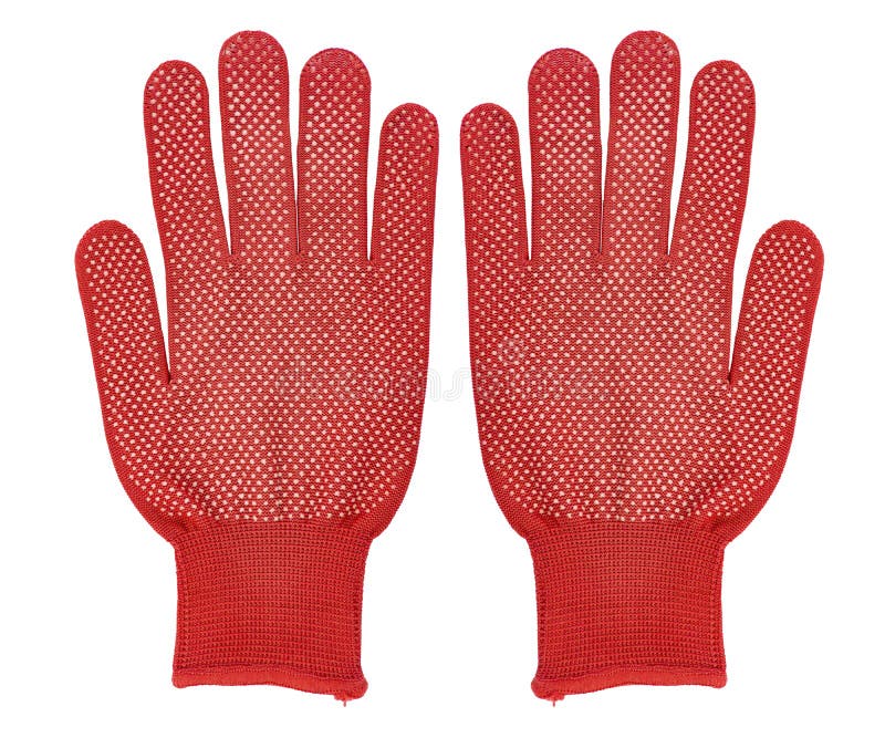 Work or Household Cloth Red Gloves on White Isolated, Top View Stock