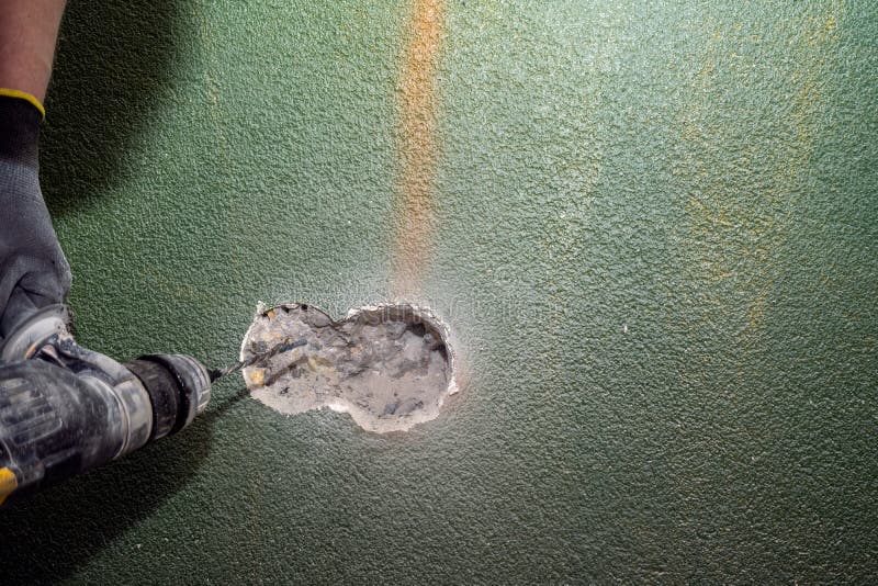 Drilling Hole in Concrete Wall Stock Photo Image of construction