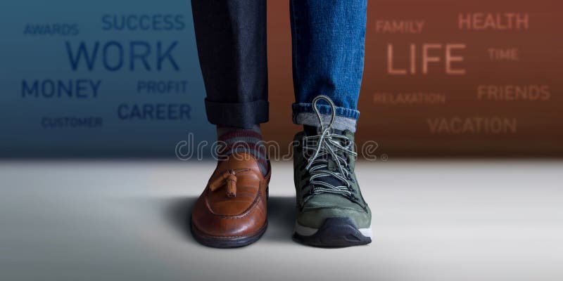 Work Life Balance Concept. Low Section of a Man Standing with Ha
