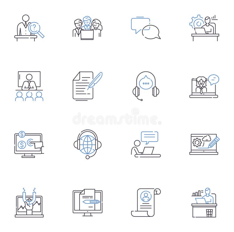 Work offsite line icons collection. Remote, Telecommute, Virtual, Offsite, Distance, Out-of-office, Mobile vector and vector illustration