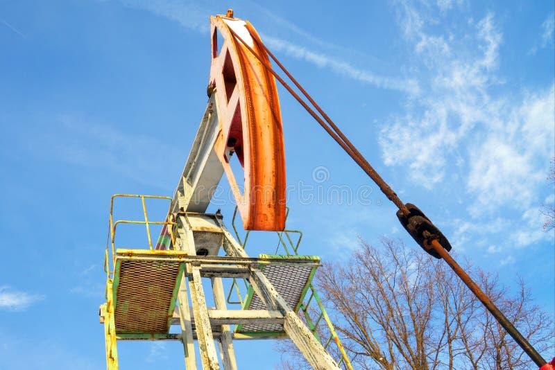 Work of Oil Pump Jack on a Oil Field in Desert Stock Image Image of