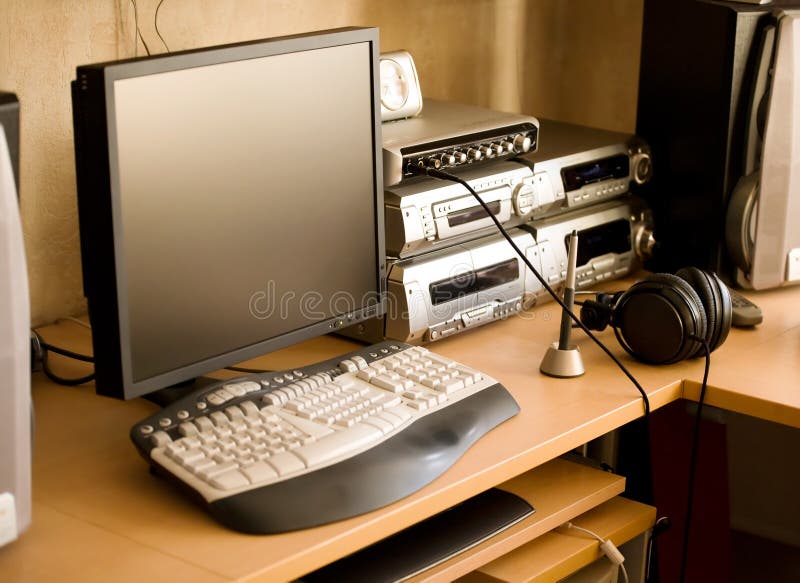 Computer, Speakers & Monitor Stock Image Image of equipment, desk