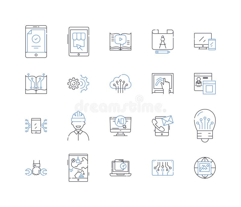 Work and productivity line icons collection. Efficiency, Focus, Organization, Motivation, Prioritization, Multitasking royalty free illustration