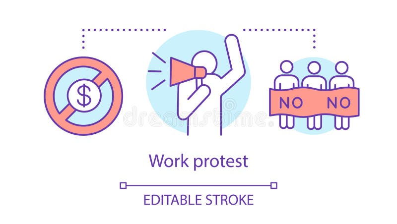 Work protest concept icon. Public strike, labor union strike idea thin line illustration. Salary non payment, activist vector illustration
