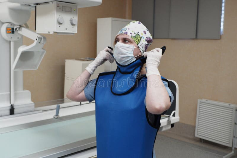 The Work of a Radiologist in the Xray Room for Diagnostics. Stock