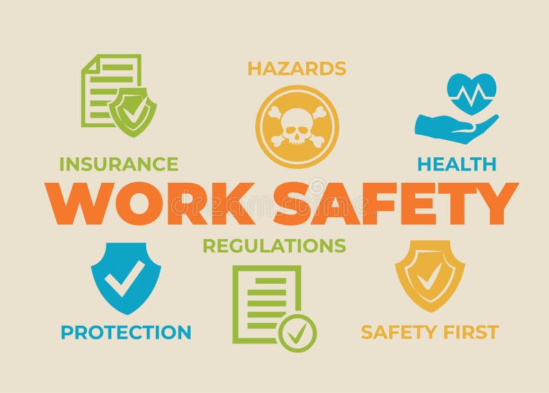 Work safety Concept with icons and signs stock illustration