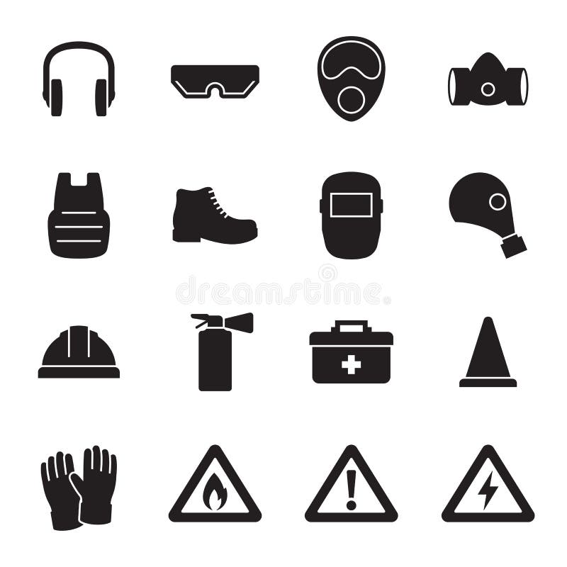 Work Safety, Protection Equipment Icons Set Stock Illustration