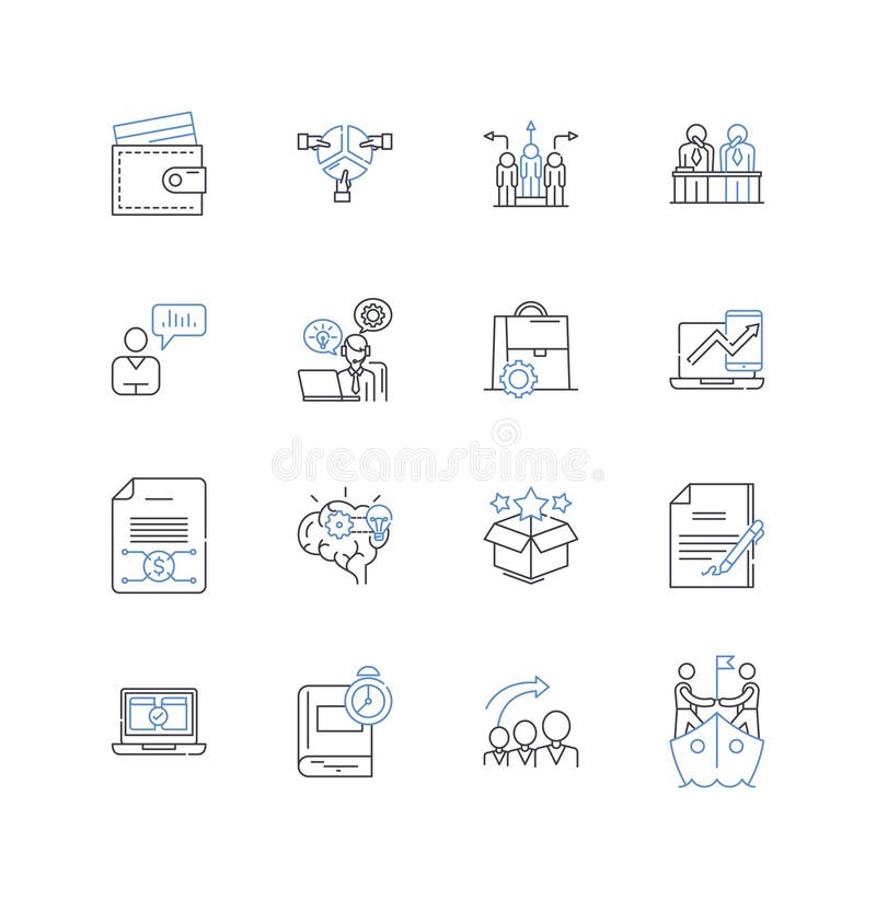 Work structure line icons collection. Hierarchy, Departmentalization, Centralization, Decentralization, Flexibility vector illustration