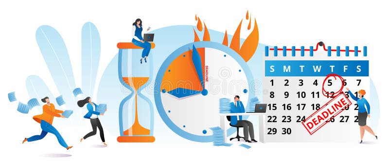 Work Time at Clock, Business Deadline Concept Vector Illustration. Flat  Time Management at People Character Job Design Stock Vector - Illustration  of people, laptop: 205690958