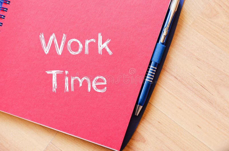 Work time text concept on notebook stock photography