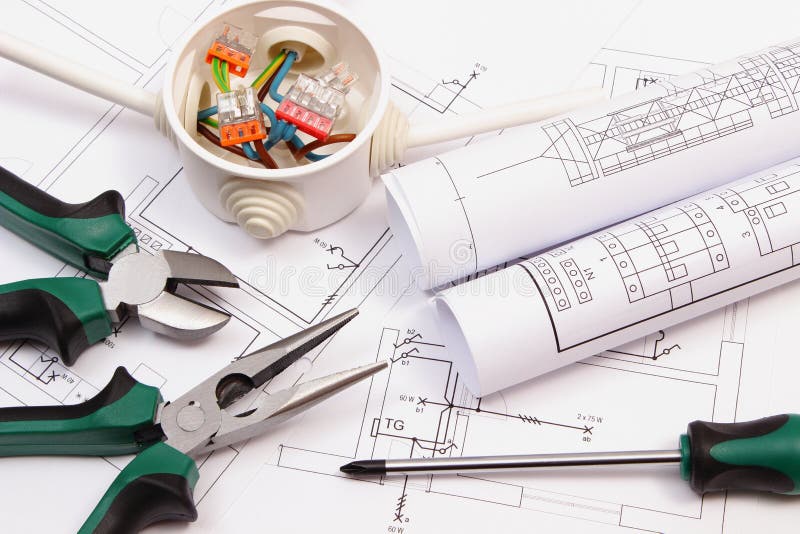 Work Tools, Electrical Box with Cables and Electrical Construction