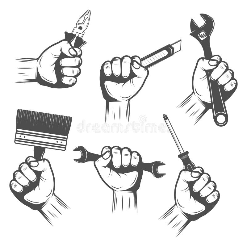 Work Tools in Hands Set stock vector. Illustration of male 78755733