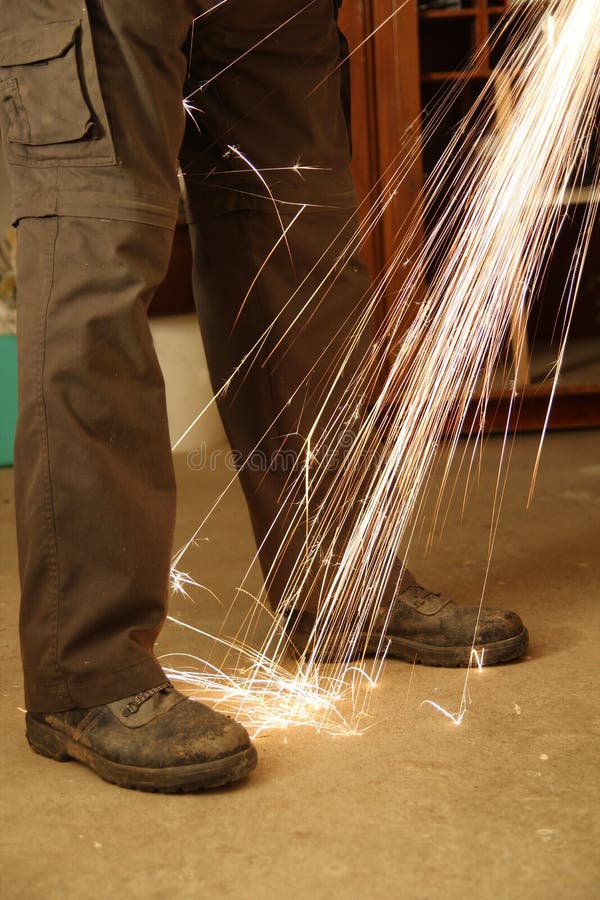 Worker with Angle Grinder only Feet Stock Photo Image of gloves