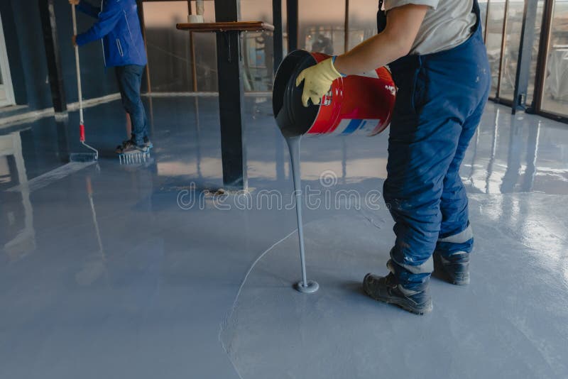 Worker Mixing Yellow Epoxy Resin with the Mixer Stock Image - Image of  floor, resin: 201816033