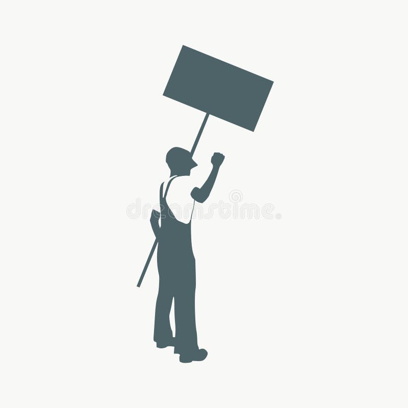 Worker with banner stock vector. Illustration of fist - 119927162