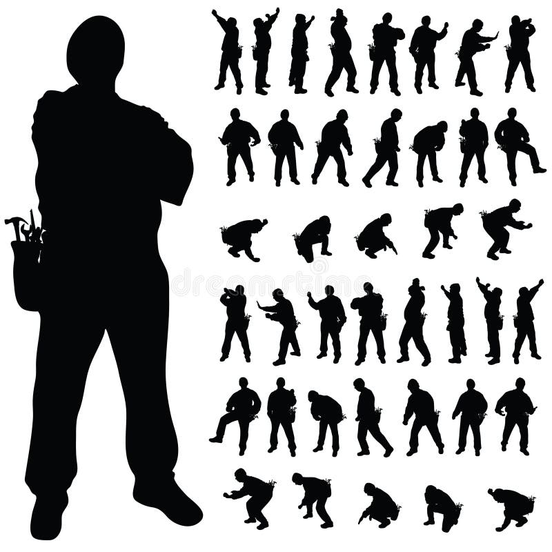 Worker black silhouette in various poses stock illustration Worker black silhouette in various poses stock illustration