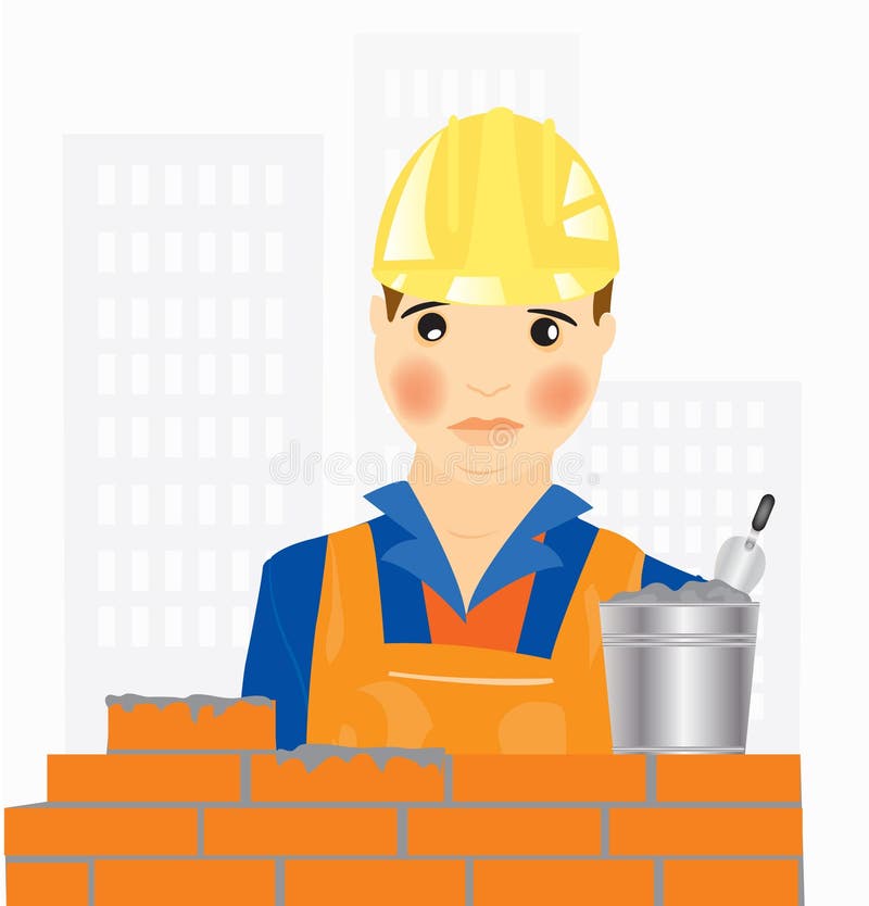 Worker Builder Places Brick Stock Vector Illustration Of City Helmet