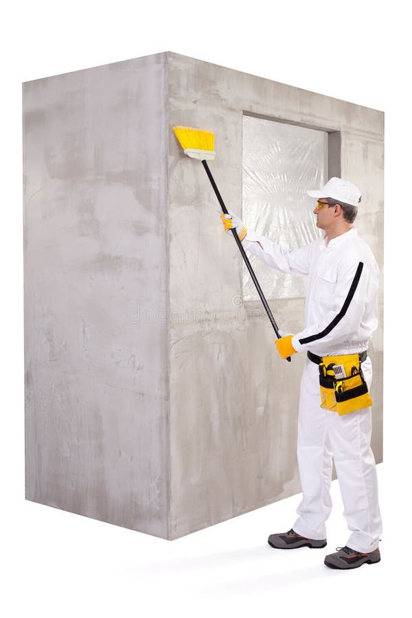 Worker Cleaning the Surface with a Broomstick Stock Photo Image of