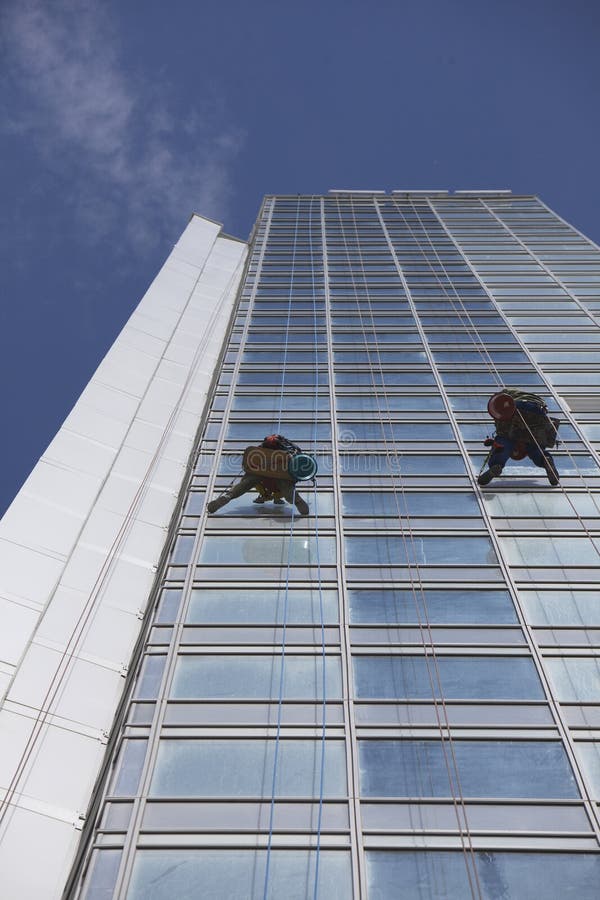 Worker Cleaning Windows on Height Stock Photo Image of house