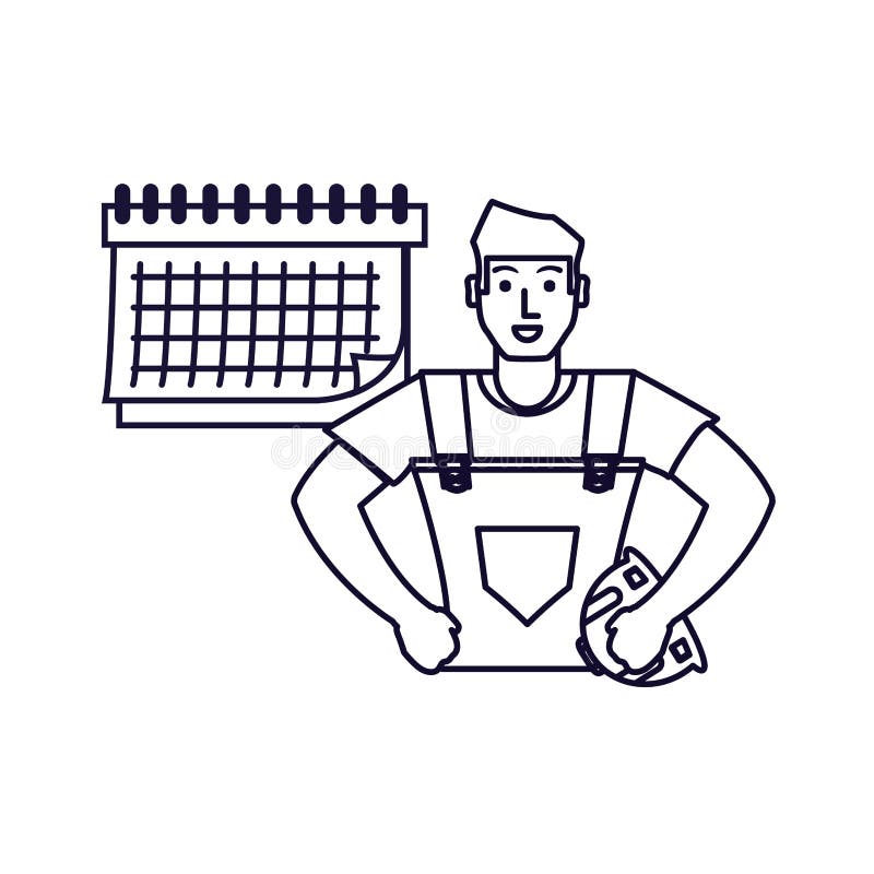 Worker Construction Man with Calendar Reminder Stock Illustration