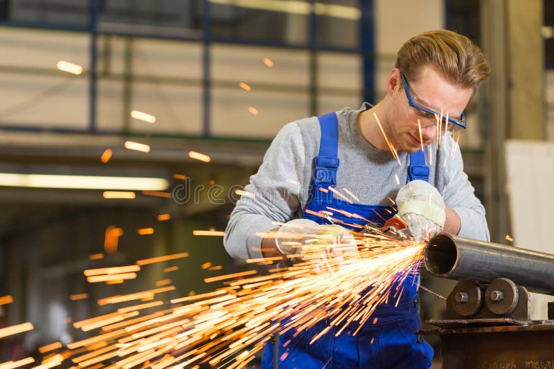 Worker Cutting Steel with Angle Grinder Stock Image Image of worker