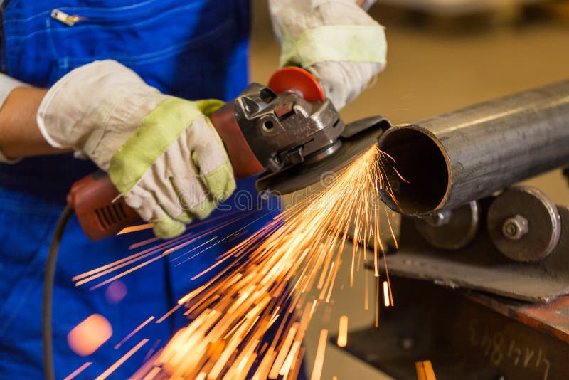 Worker Cutting Steel with Angle Grinder Stock Photo - Image of industry