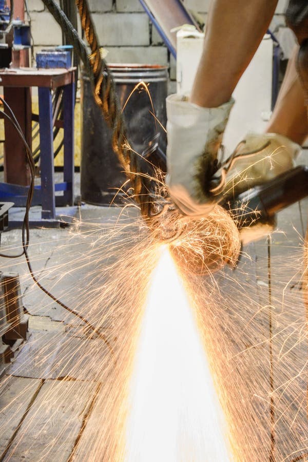 Worker Cutting Steel Cable. Stock Photo Image of power, circular