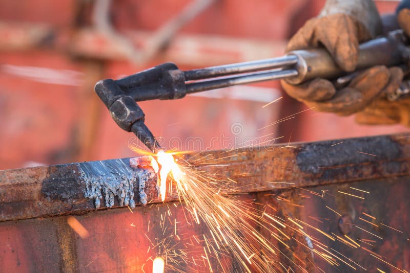Worker Cutting Steel Using Metal Torch Stock Image - Image of metalwork