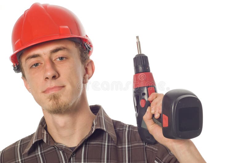 Worker with drill