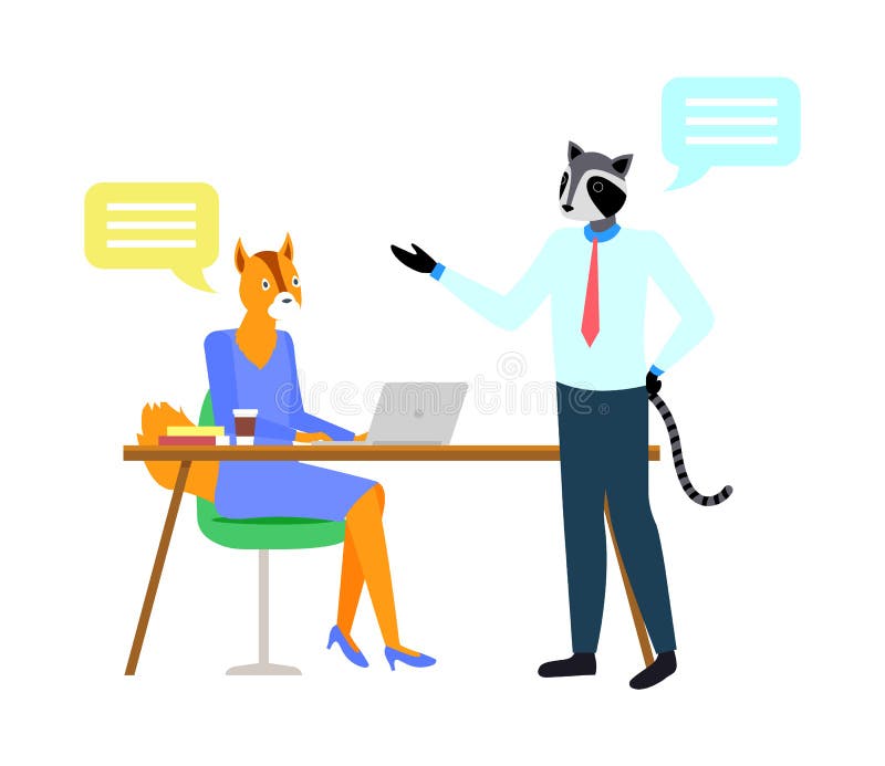 Fox and Raccoon Hipster Animal, Workplace Vector royalty free illustration Fox and Raccoon Hipster Animal, Workplace Vector royalty free illustration