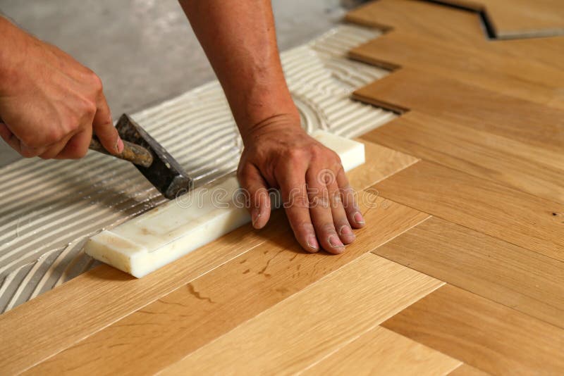 Worker Laying Parquet Flooring Stock Image Image Of Decoration