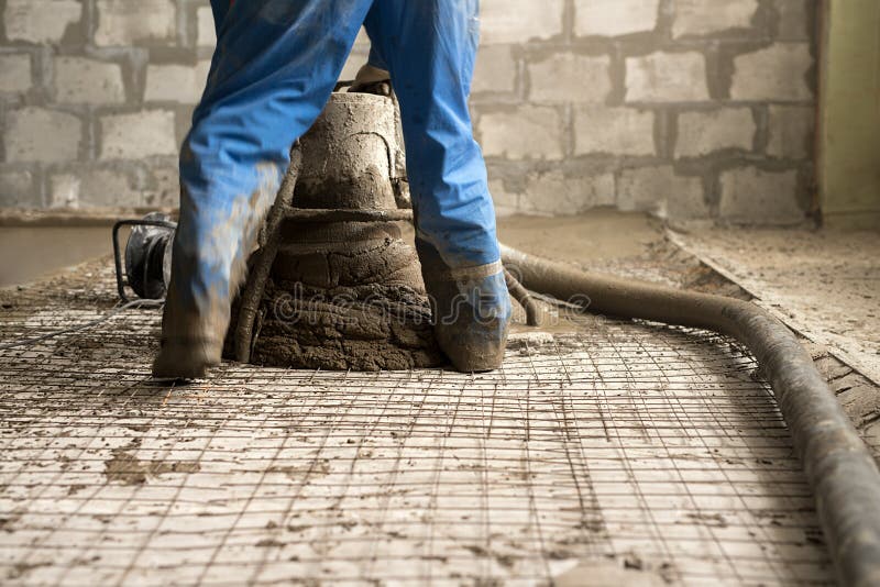 Worker Making Cement Screed on the Floor View Stock Photo - Image of