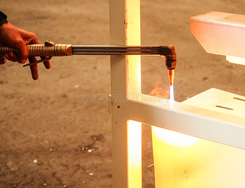 Worker with Metal Cutting Torch in Recycle Factory Stock Image Image