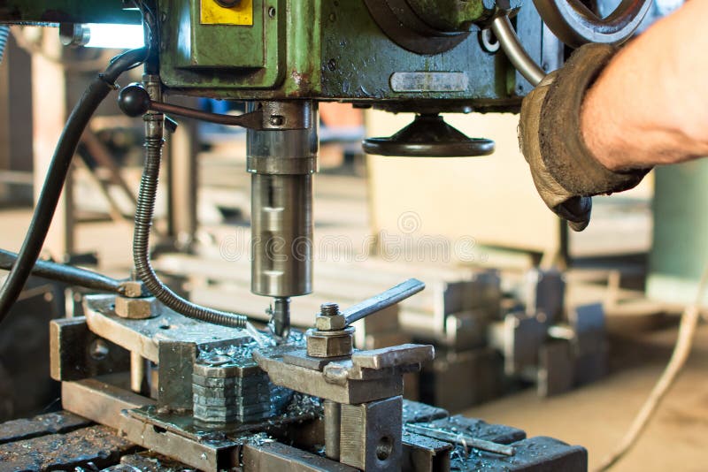 Worker Operating Stainless Steel Drilling Machine Stock Image Image