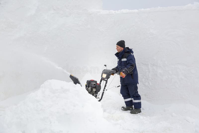 Worker Operator Snow Plow on Snow Removal Stock Image Image of