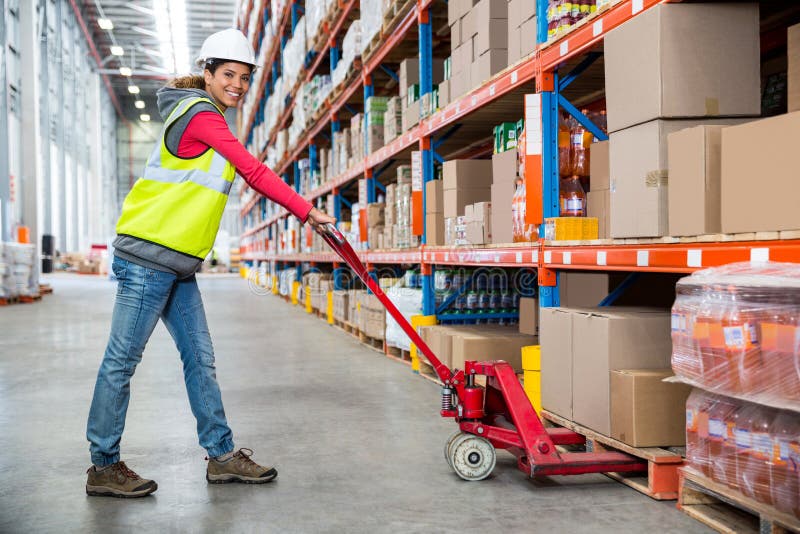 Worker Pushing Trolley with Boxes Stock Photo Image of commercial
