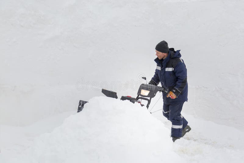 Worker Operator Snow Plow on Snow Removal Stock Photo Image of