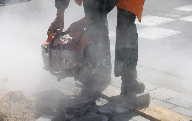 Worker Sawing Circular Saw Concrete Slab. Stock Image Image of blade, builder 186518155