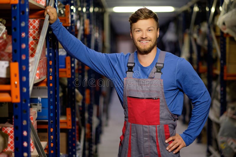 Worker in a spare parts warehouse