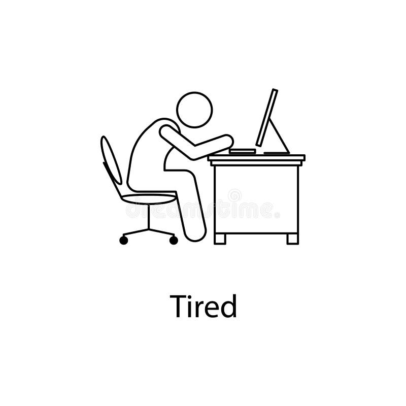 Worker is tired icon. Element man in front of a computer in the workplace for mobile concept and web apps. Thin line icon for webs vector illustration