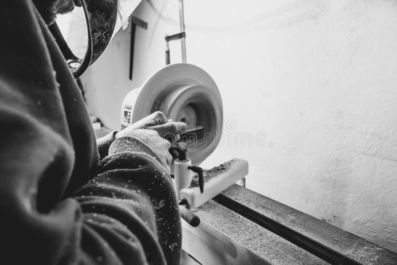 Lathe on a tree stock photos