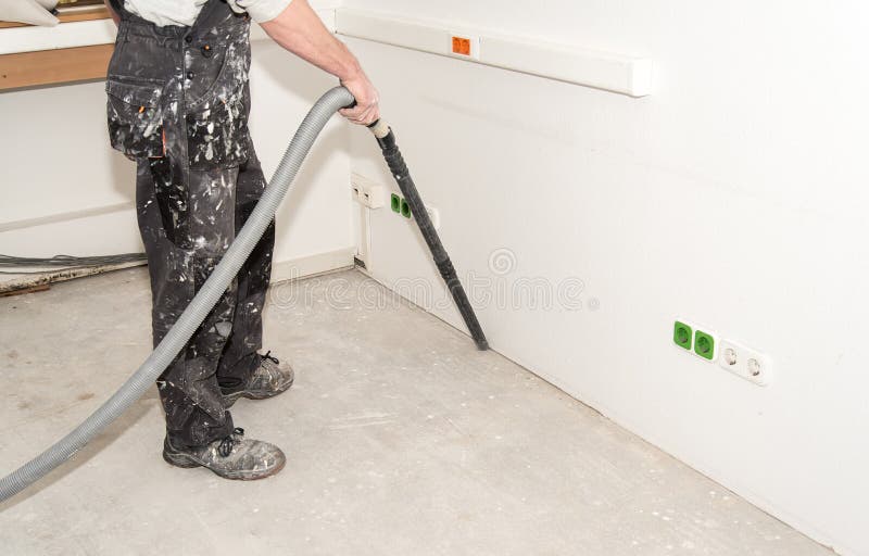 Worker Use Vacuum Cleaner in Construction Stock Image Image of