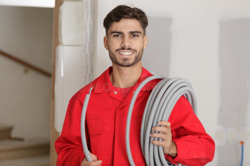 Worker with Ventilation System Pipes Stock Image Image of technician