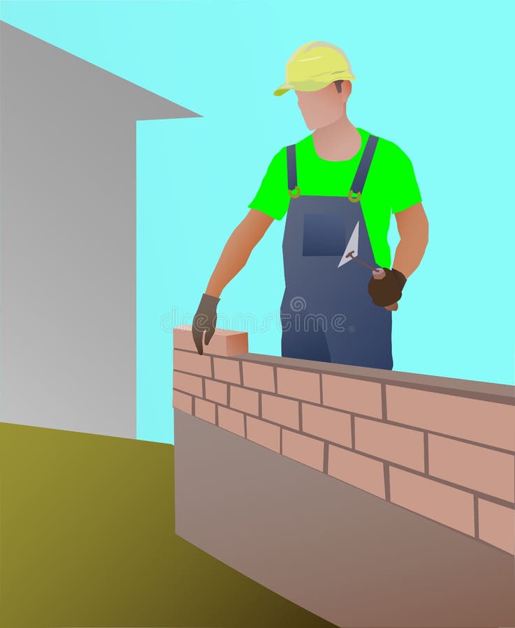 Worker with a Wall on the Construction Site Stock Illustration