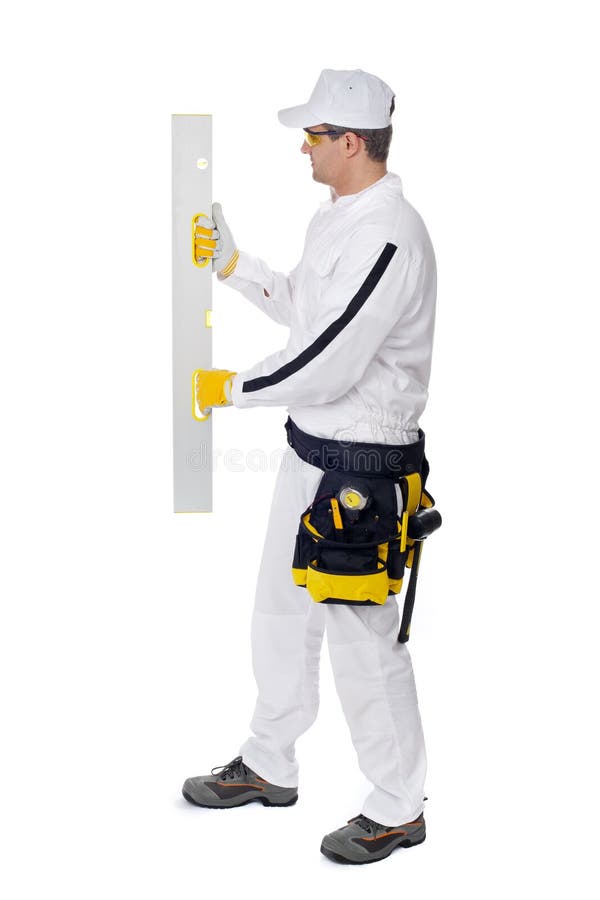 Worker wall level on white background