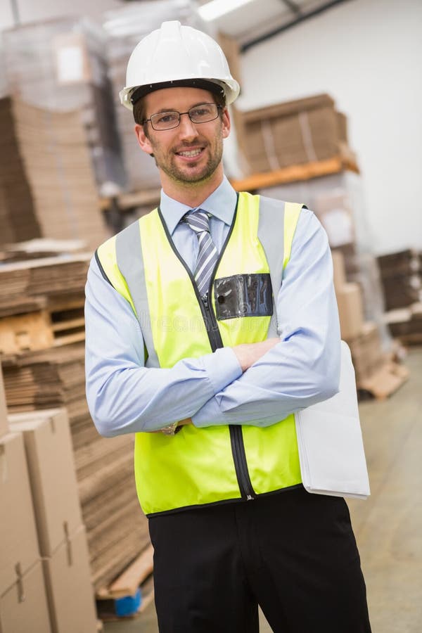 Worker Wearing Hard Hat in Warehouse Stock Image Image of high, male
