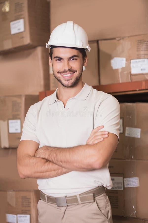 Worker Wearing Hard Hat in Warehouse Stock Photo Image of caucasian