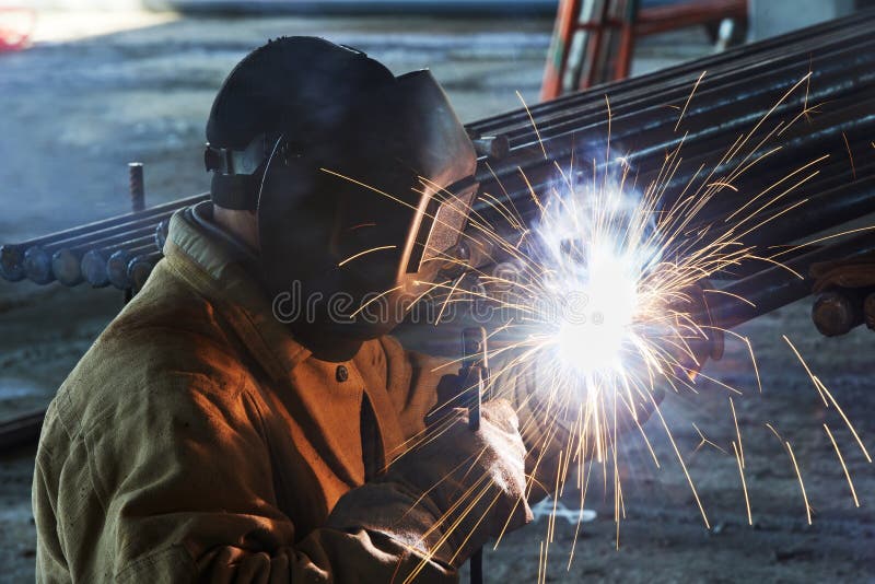 Worker Welding with Electric Arc Electrode Stock Image Image of