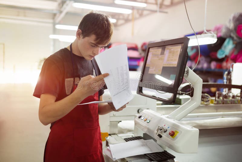 Worker Working in Fabric Industry Stock Photo Image of cloth, line