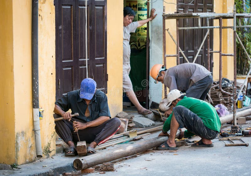 Workers at the Construction Site in Hoi an, Vietnam Editorial